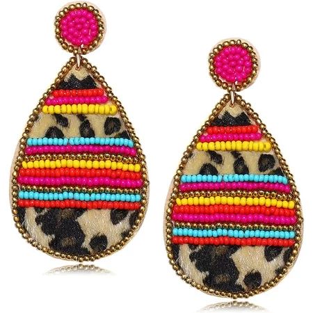 Leopard Drop Dangle Earrings Headband Colorful Beaded Earrings Bohemian Large Teardrop Leopard Beads Statement Earrings Dangling for Woman Girls | Walmart (US)