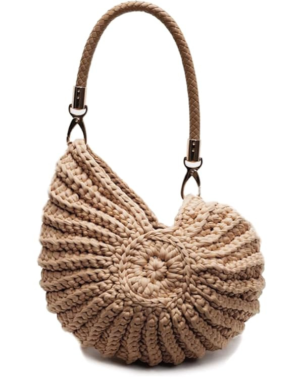 Handmade Crochet Seashell Purse with Pearl Chain Summer Woven Handbag Small Shell Crossbody Beach... | Amazon (US)