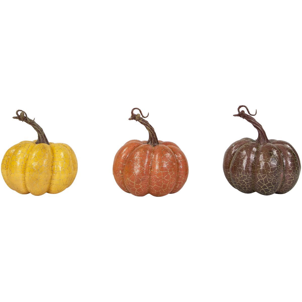 Northlight Set of 3 Orange, Yellow and Brown Crackle Finish Fall Harvest Pumpkins 4" | Target