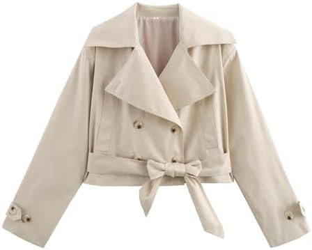 Xunger Women's Stylish Short Trench Coat Bow Belt Casual Long Sleeve Jacket Lightweight Spring Fa... | Amazon (US)