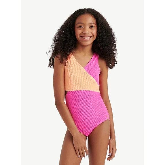 Justice Girls One Piece Color Block Wrap Swimsuit, sizes XS-XL | Walmart (US)