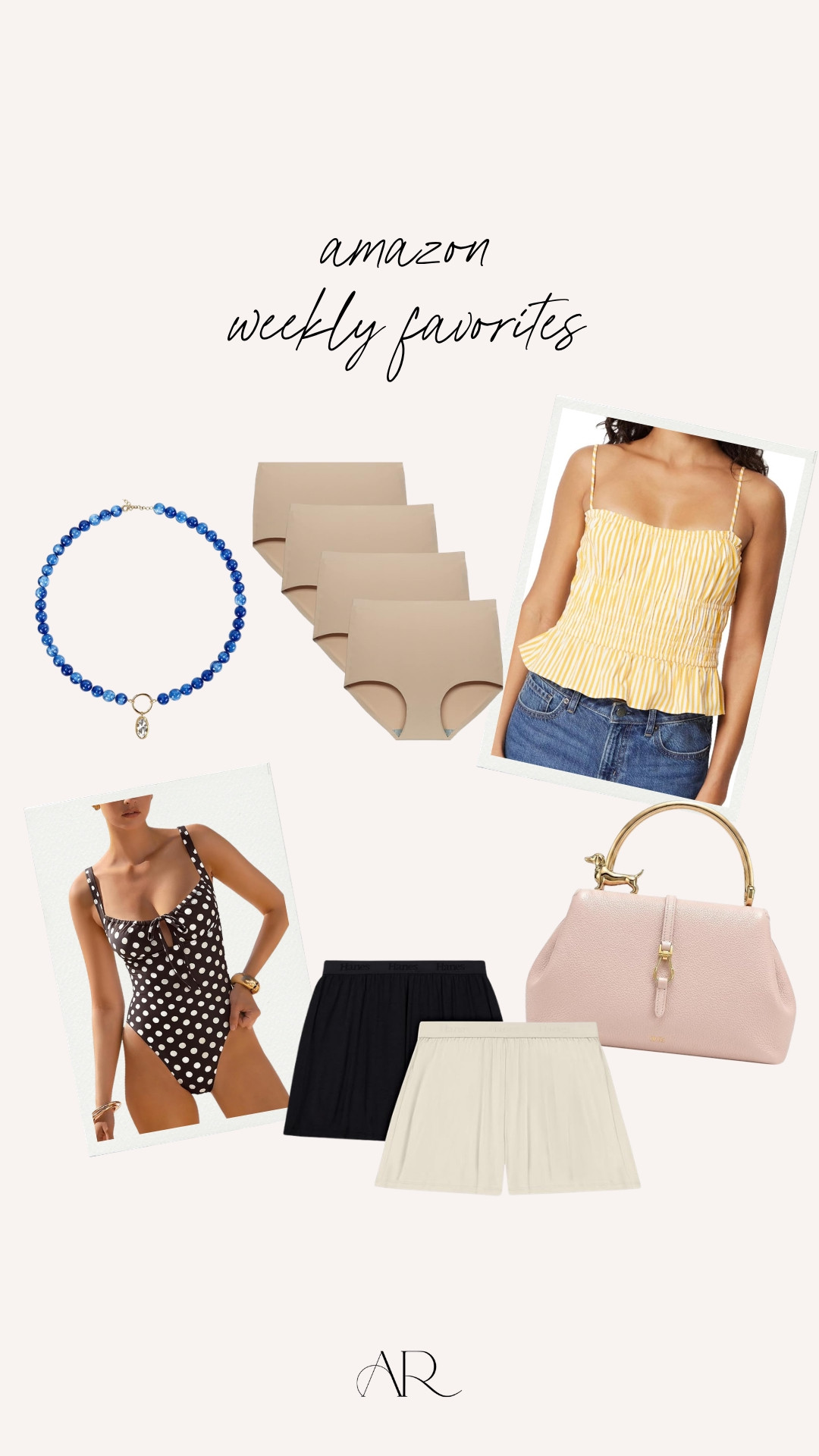My amazon favorites this week! This pink bag with the dog detail is to die for!

anti-pooch fashion, beaded necklace, swimwear 

 #LTKootd #LTKmomlife #LTKMidsize