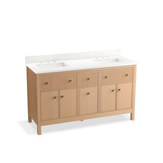KOHLER Malin 61in. Double Sink Freestanding White Oak Bath Vanity with White Quartz Top Assembled... | The Home Depot