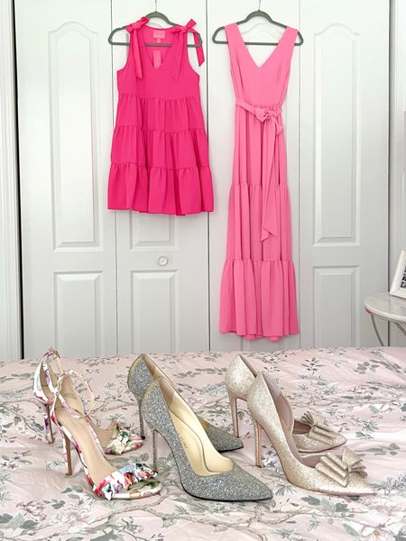 Outfit planning for the Barbie movie! Pink , bows, mini & maxi dresses paired with floral and glittery high heels! Feminine style, girly, preppy  

#LTKsalealert #LTKSeasonal #LTKwedding