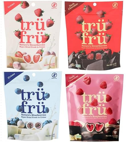 Tru Fru Chocolate Covered Variety Pack 4.2 Oz Bags, Strawberries, Raspberries, Blueberry Creme and Strawberry Creme (4 Pack) | Amazon (US)