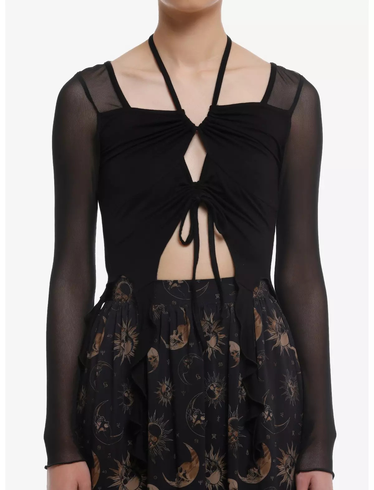 Cosmic Aura® Black Mesh Tie Front Girls Long-Sleeve Top | Hot Topic