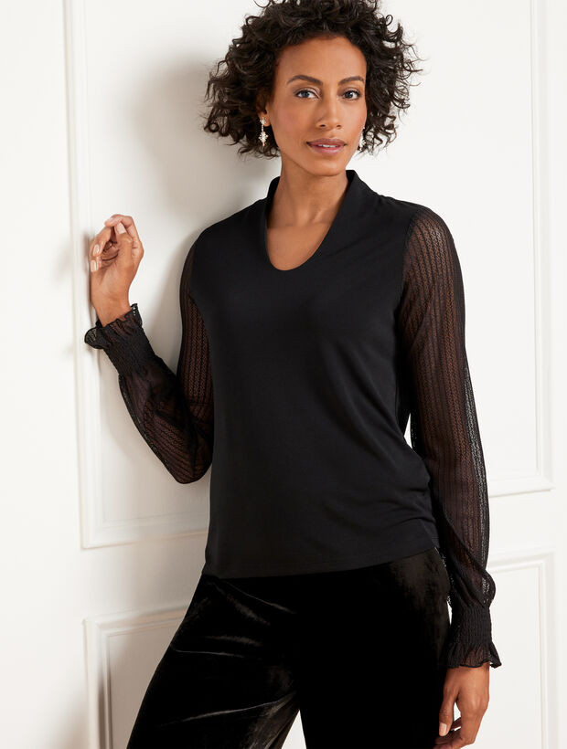 Lace Sleeve Crepe Top | Talbots