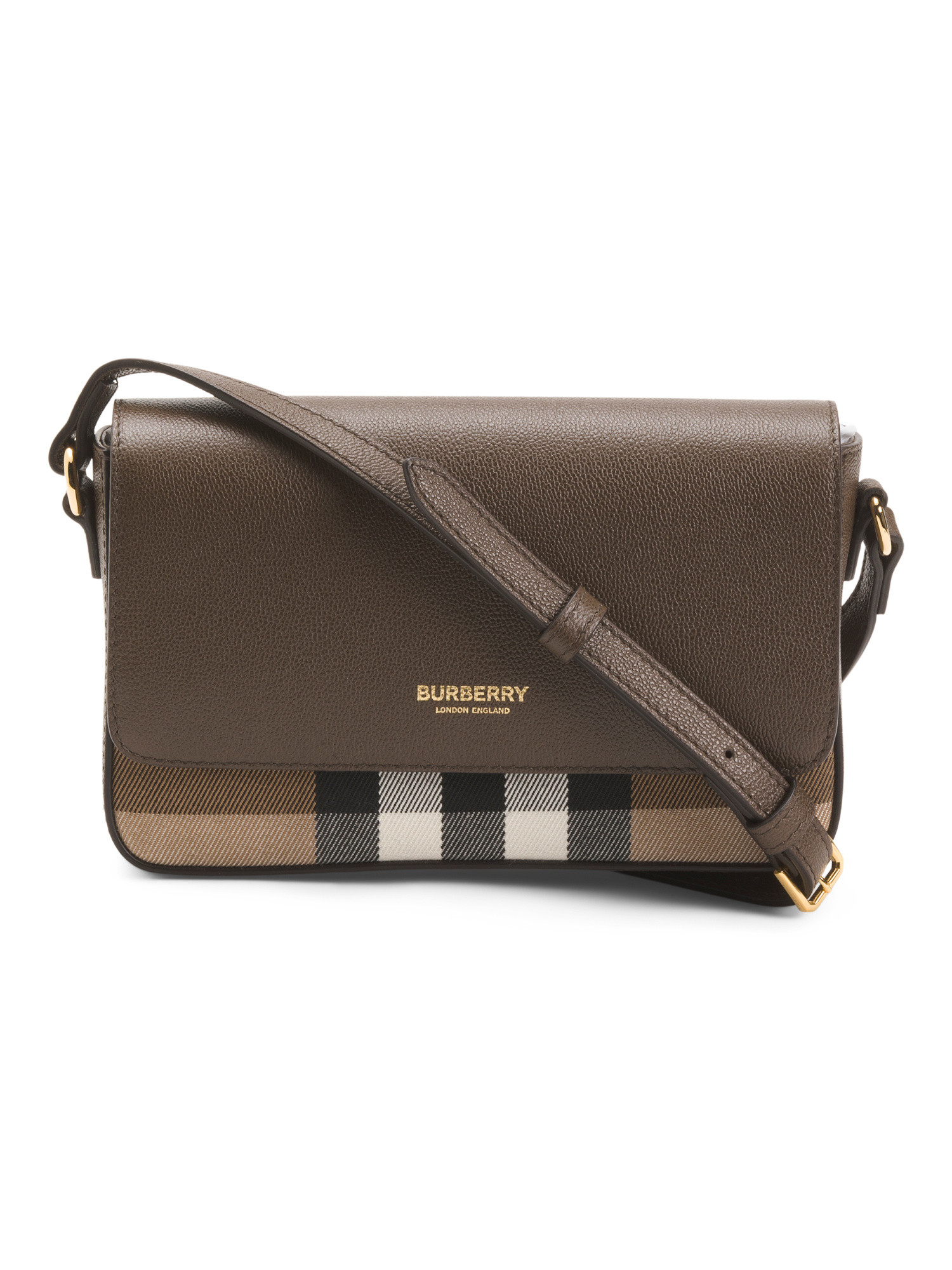Leather And Canvas Small Hampshire House Checked Crossbody | TJ Maxx