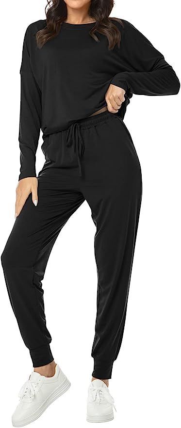 DouBCQ Womens Two Piece Outfit Long Sleeve Sleepwear and Lounge Pants Pajamas Set(Mauve,XXL) at A... | Amazon (US)
