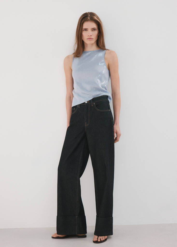 Sequins knit top sky blue - Woman - S - MANGO | Mango (US/MX/AU)
