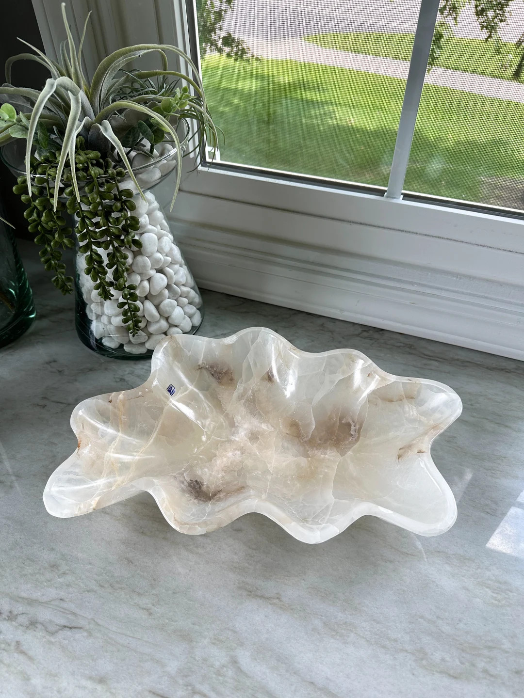 Cream White Mexican Onyx Calcite Stone Decorative Bowl 14.5 - Etsy | Etsy (US)