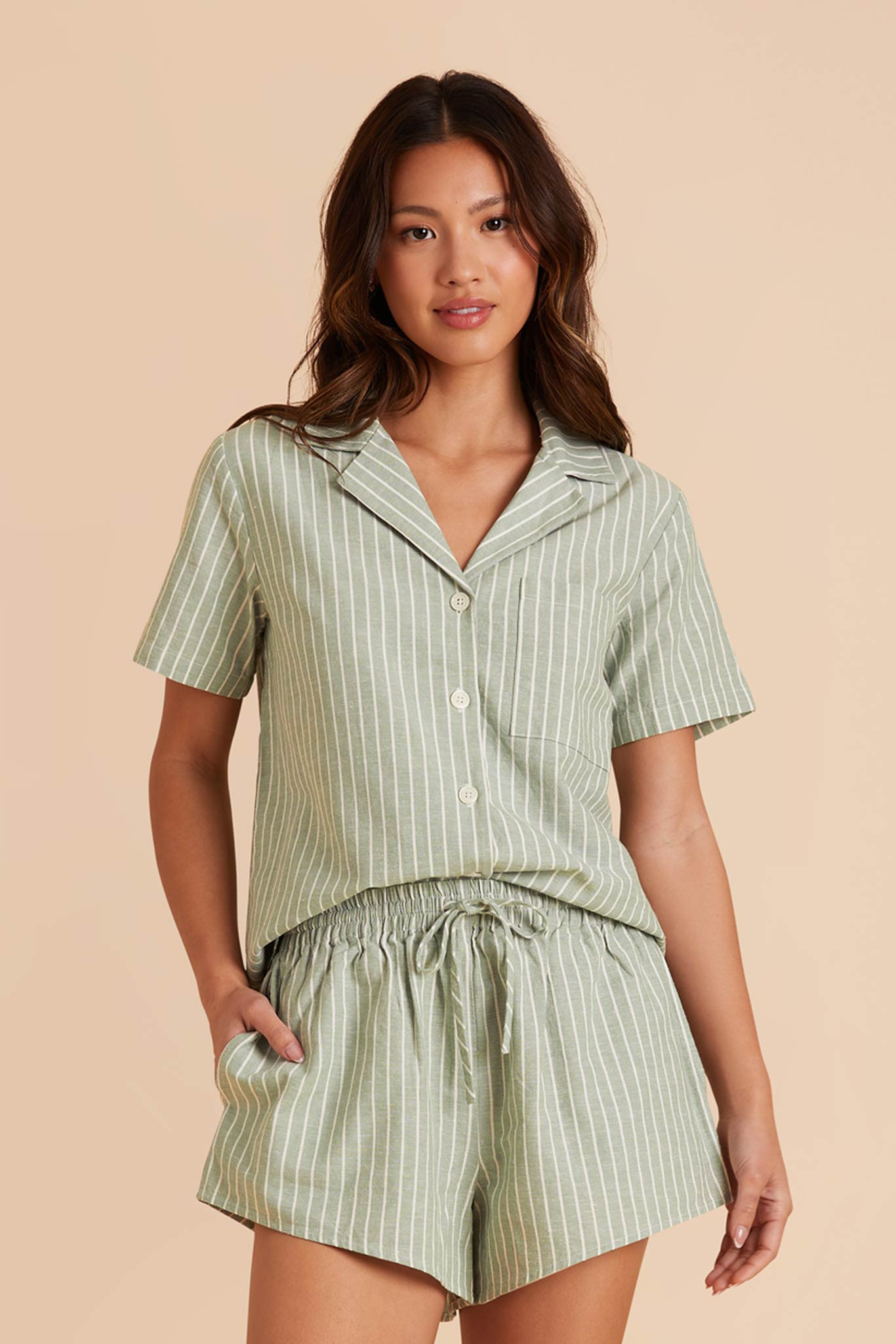 Atticus Sage and White Stripe Short Sleeve Pajama Set | Birdy Grey | Birdy Grey