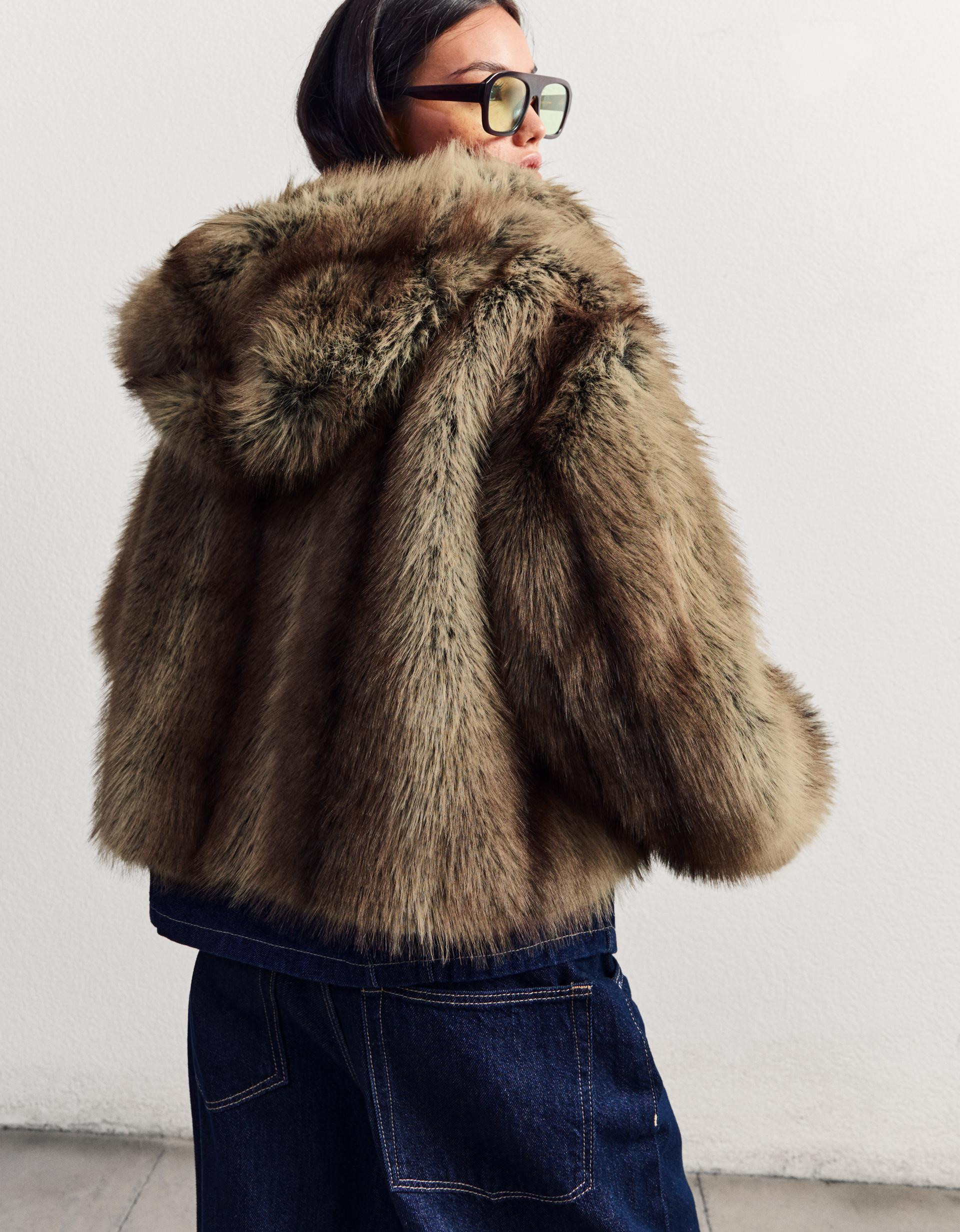 Hooded faux fur jacket - Jackets and blazers - Women | Bershka GB
