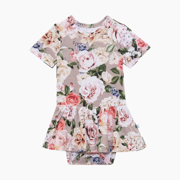 Posh Peanut Short Sleeve Henley With Twirl Skirt Bodysuit in Cassie Gray Size 3-6 Months | Viscose | Babylist