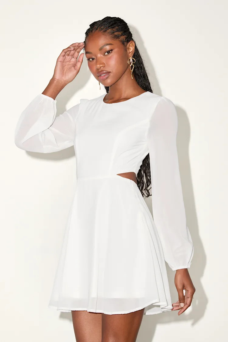 Garden Bliss White Long Sleeve Cutout Mini Dress | Lulus