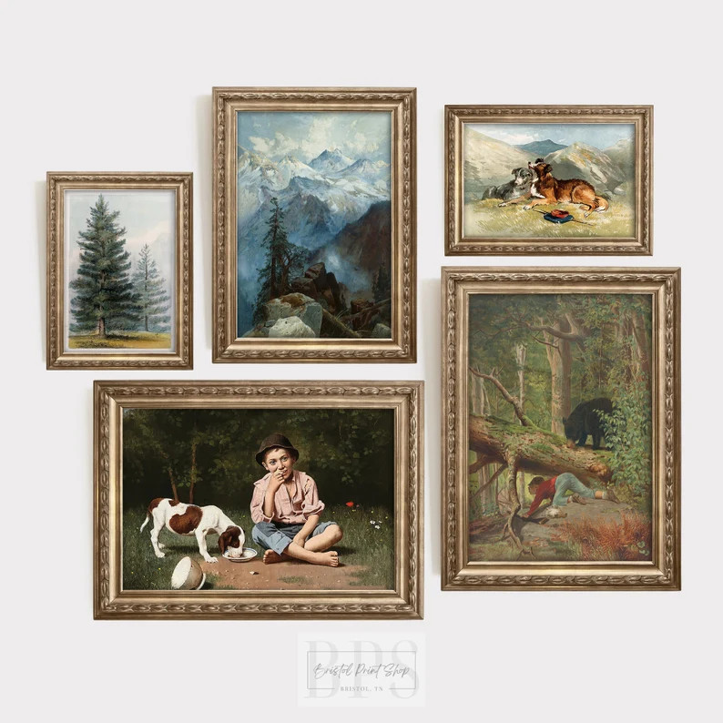 Vintage Nursery Art Gallery Wall | Woodland Home Decor Set | Boy's Room Prints | Boy and Dog | Mo... | Etsy (US)