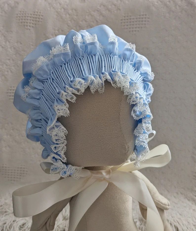 Ready to smock bonnet. Pre pleated bonnet. Pale blue bonnet. Smock it yourself bonnet.  Baby gift... | Etsy (Global)