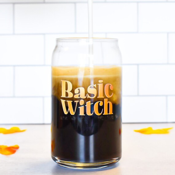 Read the full title Basic Witch, Halloween Iced Coffee Cup, Trendy Glass Coffee Mug, Beer Can Glass, | Etsy (US)