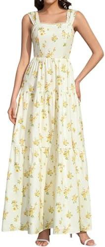 KUTUMAI Floral Maxi Long Dress Lace Up Square Neck Flowy Summer Wedding Guest Dresses for Women 2... | Amazon (US)