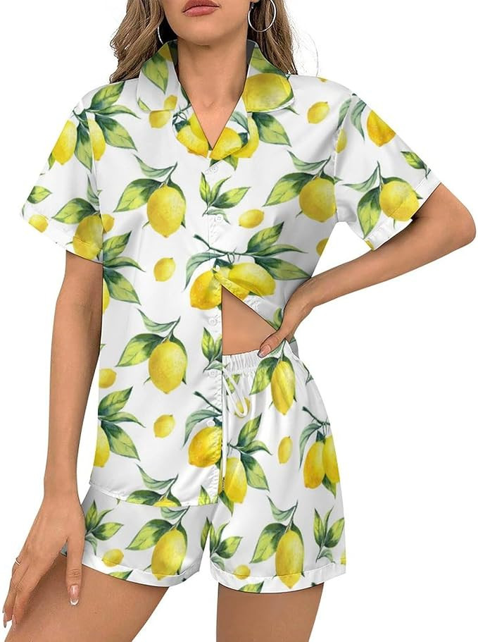 Womens Pajama Sets 2 Piece Short Sleeve Soft Satin Sleepwear Button Down Loungewear XS-2XL | Amazon (US)