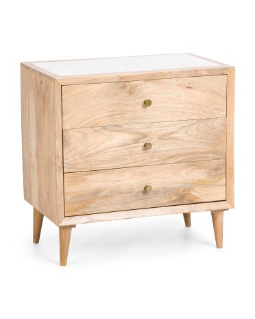 26in Wood Marble Top Accent Table | TJ Maxx