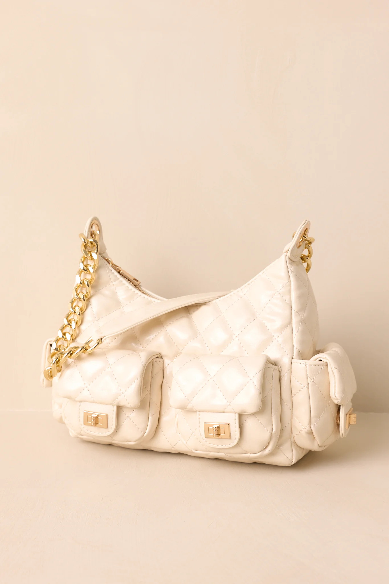 Little Something Extra Ivory Faux Leather Quilted Handbag | Red Dress