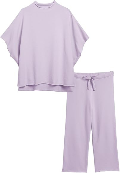 Women's Two Piece Outfits 3/4 Batwing Sleeve Capelet Crew Neck Pullover Top Wide Leg Pants Lounge... | Amazon (US)