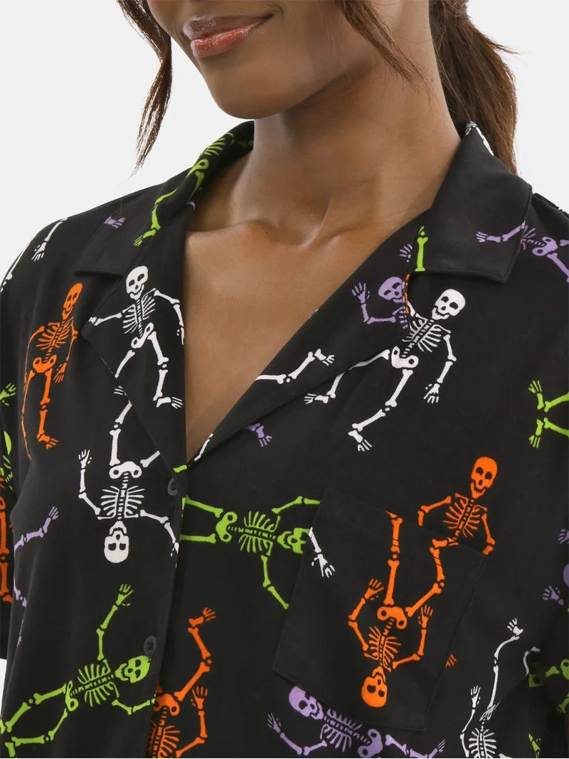 Halloween Women’s Printed Notched Top and Shorts Pajama Set from Way to Celebrate, 2-Piece, Siz... | Walmart (US)