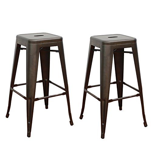 TOP SELLER! Adeco Tan Bronze 30 inch Metal Tolix Style Industrial Chic Chair Bar Counter High Stool  | Amazon (US)