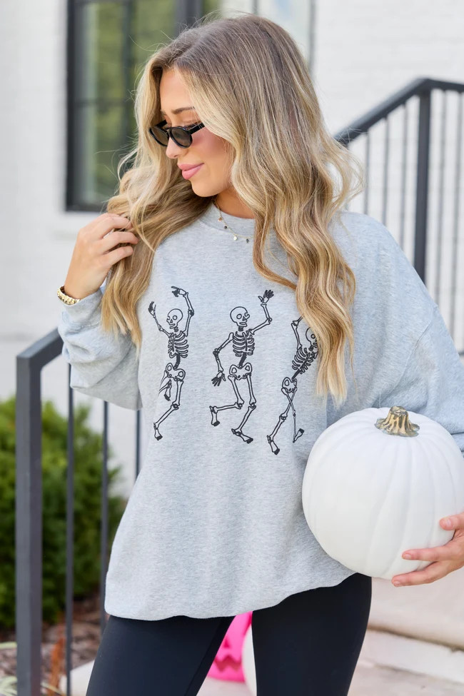 Skeletons Dancing Grey Graphic Sweatshirt | Pink Lily