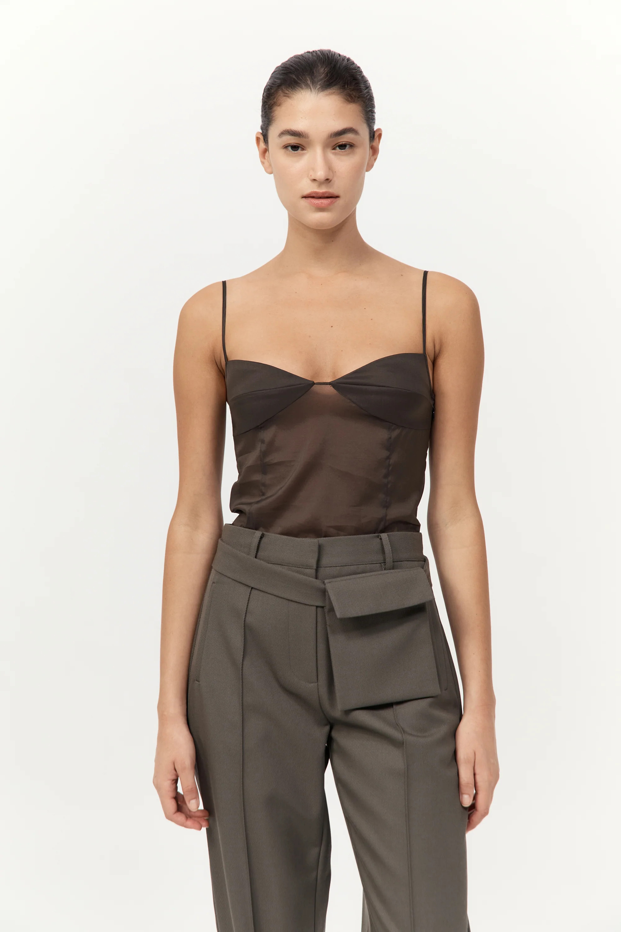 Transparent Silk Cami - Black Olive | St. Agni (US, UK, EU)