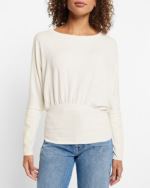 Solid Faux Leather Cuff Sweatshirt | Express