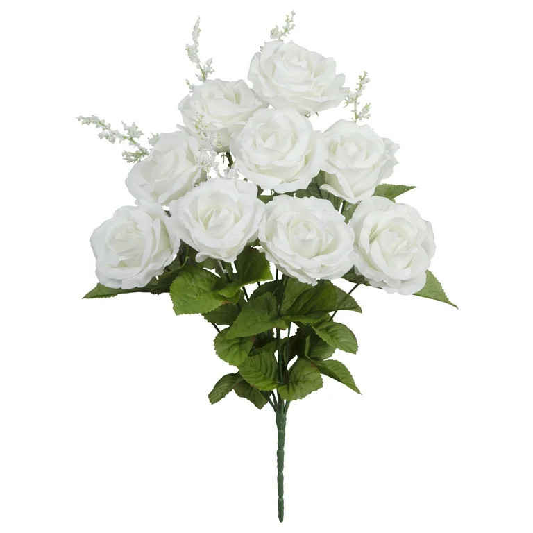 Mainstays 17" Artificial Polyester/PE/Iron Wire 9 Heads Mixed Rose Bush, White - Walmart.com | Walmart (US)