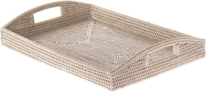 KOUBOO 1020043 La Jolla Rattan Rectangular Serving Tray, 18" x 13.5" x 3.5", White Wash | Amazon (US)