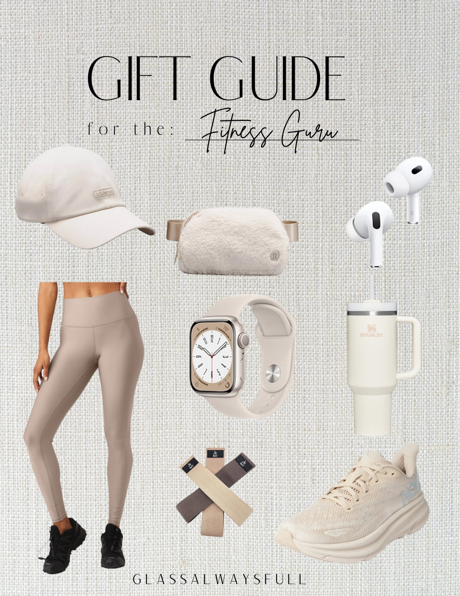 Gift guide for the fitness guru. Alo leggings are so slimming, I wear size XS. Gift guide for her, gift guide for women, neutral gym style, neutral leggings, gift guide for teen girl, hoka tennis shoes, neutral running shoes, Lululemon. Callie Glass 

#LTKfitness #LTKGiftGuide #LTKCyberWeek