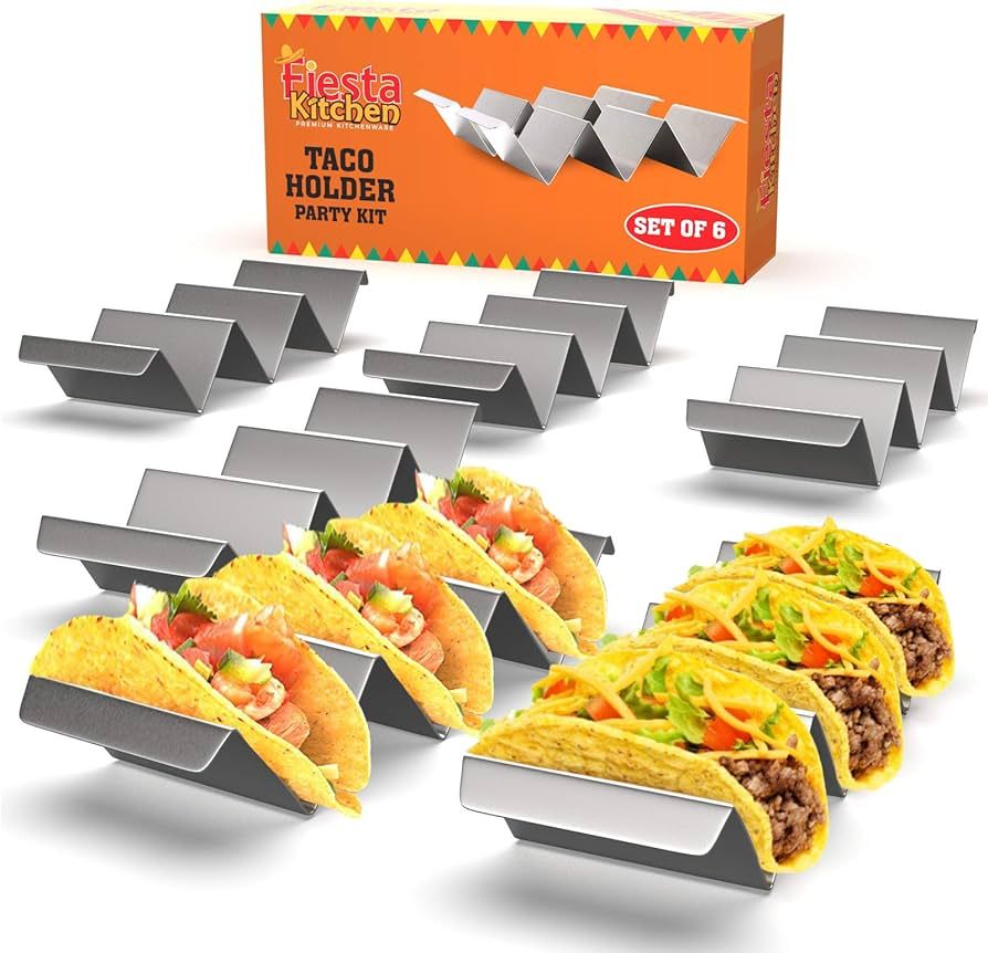 Fiesta Kitchen Taco Holder Stand - Set of 6 - Oven & Grill Safe Stainless Steel Taco Racks With H... | Amazon (US)