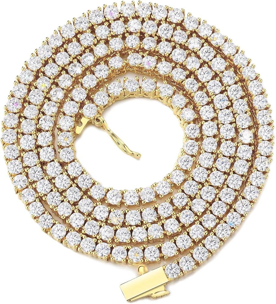 BREN Tennis Necklace - 3mm 4mm 5mm Iced Out Diamond Tennis Chain 5A Cubic Zirconia Necklace - 18K... | Amazon (US)