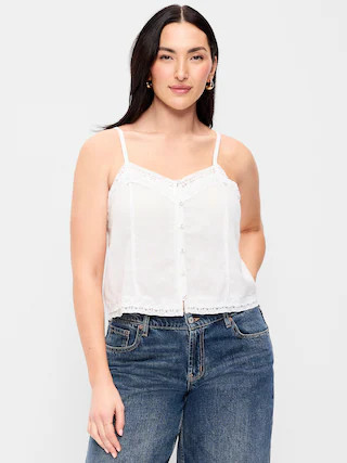 Lace-Trim Linen-Blend Cami Tank Top | Old Navy (CA)