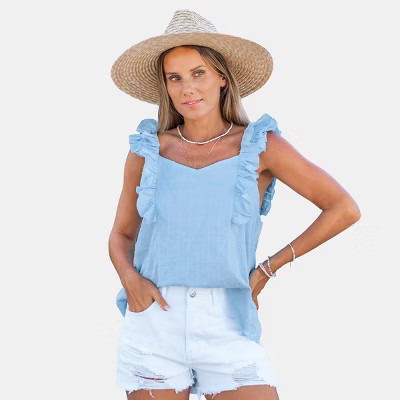 Women's Chic Ruffled Sleeveless Top with Backless Tie Detail - Cupshe-M-Blue | Target