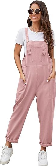 Flygo Women's Casual Cotton Overalls Wide Leg Loose Fit Jumpsuit Baggy Rompers with Pockets | Amazon (US)