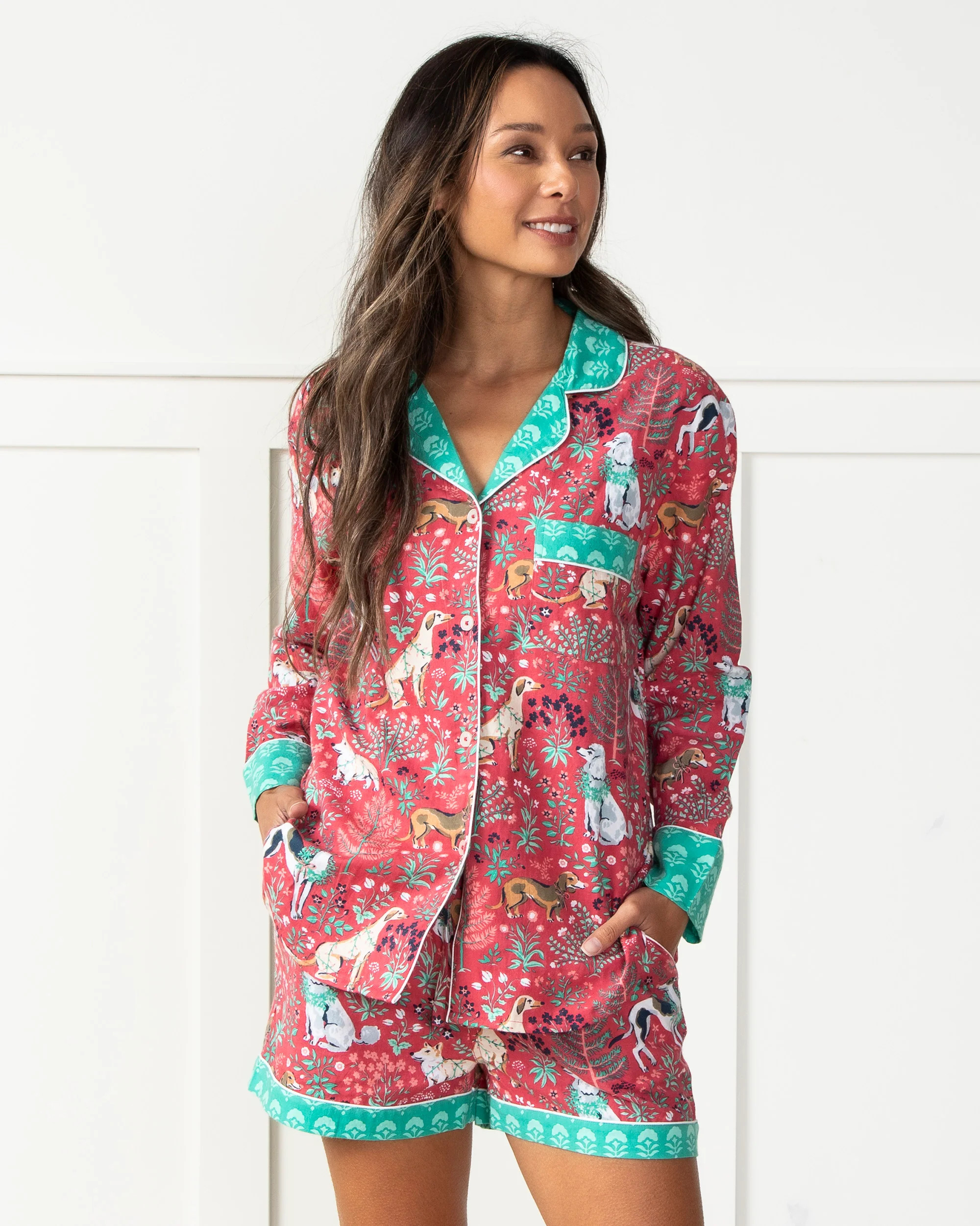Happy Howlidays - Flannel Long Sleeve Top &amp; Shorts Set - Ruby | Printfresh