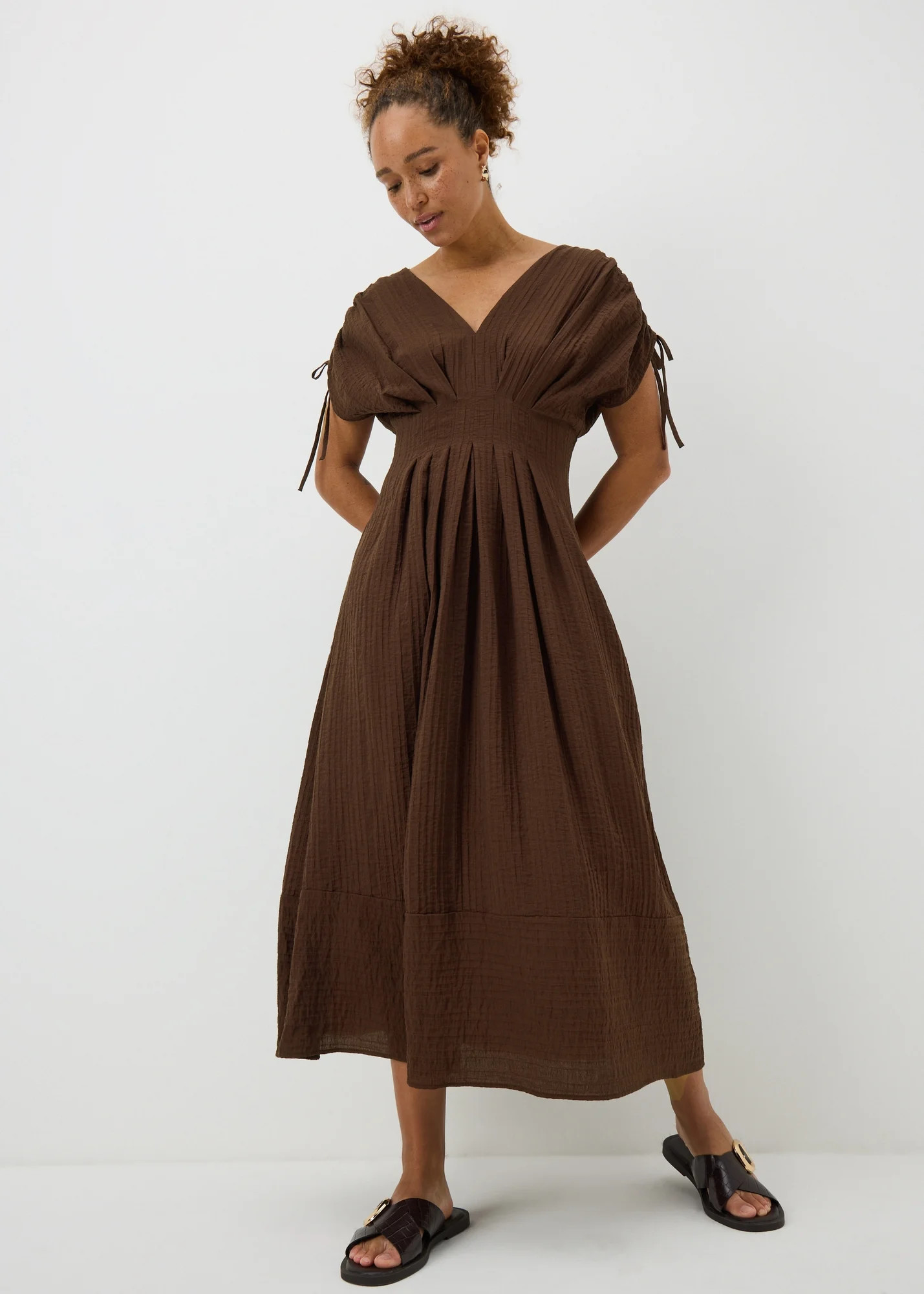 Chocolate Brown Textured Cinched Waist Midaxi Dress | Matalan (UK)
