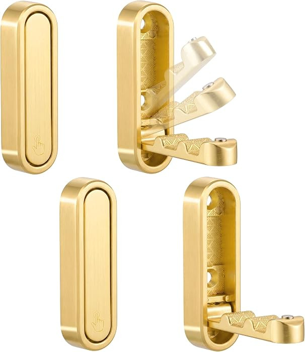 Foldable Wall Hooks, Hold 40lbs, Magnetic Lock Zinc Alloy Gold 4Pcs | Amazon (US)