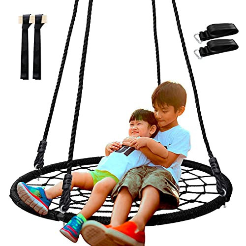 SUPER DEAL 40'' Spider Web Tree Swing Round Net Swing Platform Rope Swing Set for Kids Adult, 71" Detachable Nylon Rope with Swivel for Outdoor Backyard, Max 660 Lbs Extra Safe Steel Frame, Black | Amazon (US)