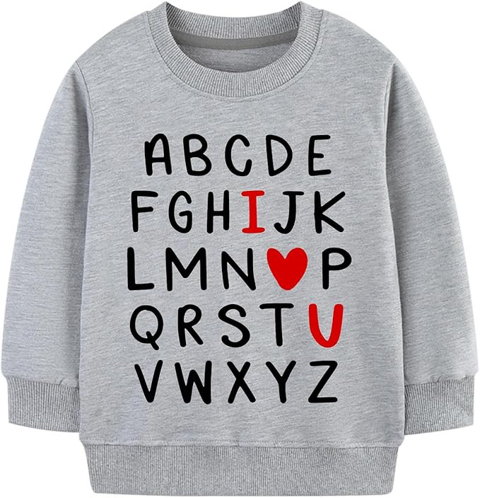 Kids Valentines Sweatshirts Toddler Boys Girls ABC I LOVE U Heart Graphic Shirt Toddler Long Slee... | Amazon (US)