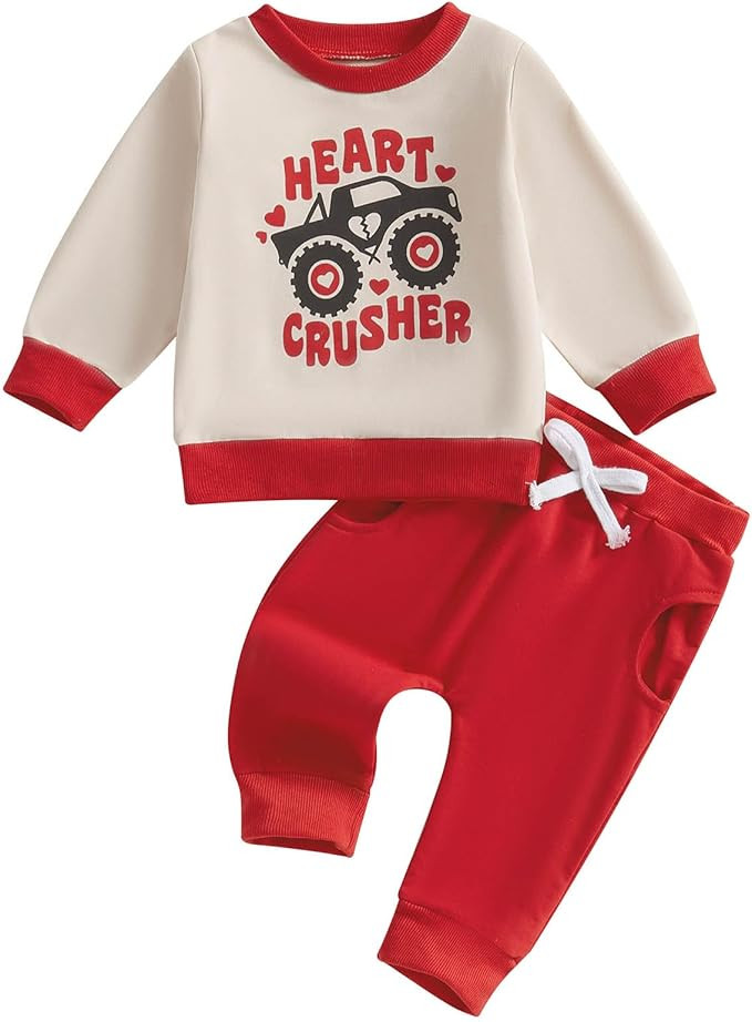 TheFound Toddler Boys Valentine's Day Outfit Cute Long Sleeve Letter Print Pullover Sweatshirt Pa... | Amazon (US)
