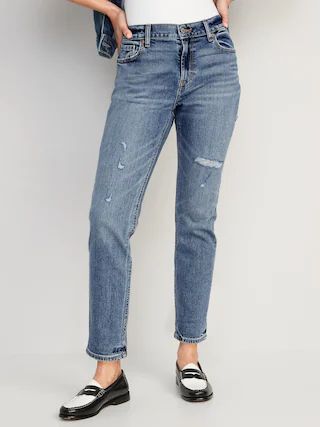 Low-Rise Ripped Boyfriend Straight Jeans for Women | Old Navy (US)
