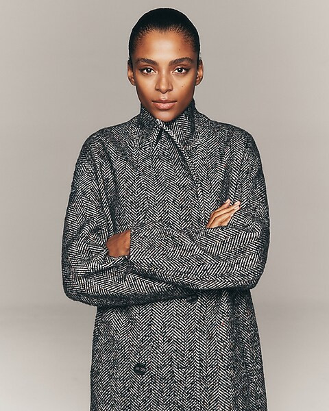 Herringbone Double Breasted Coat | Express