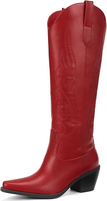 Pasuot Western Cowboy Boots for Women - Knee High Wide Calf Cowgirl Boots with Classic Embroidere... | Amazon (US)
