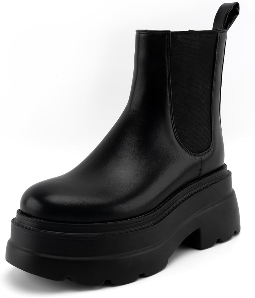 KaroNairy Women's Chelsea Boots Platform Ankle Boots with Lug Sole Slip-On Short Boots Round Toe ... | Amazon (US)